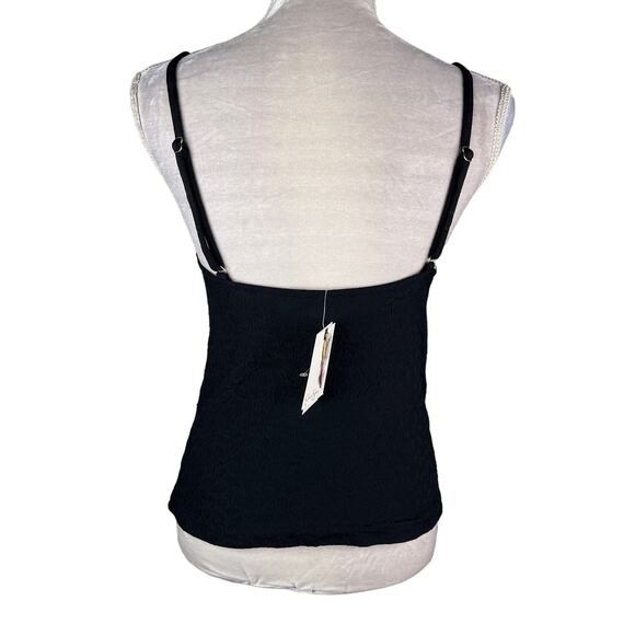 Jessica Simpson Rose Bay Textured Tie-Front Tankini Top M Black New - Picture 6 of 12